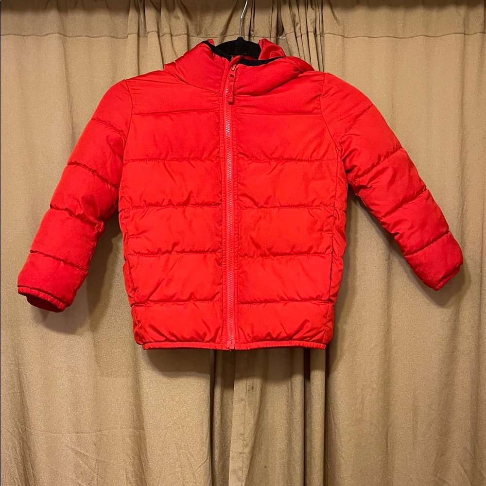 Red 5T Kids Puffer Jacket with Hood 2 Side Pockets Fall Winter Casual Streetwear